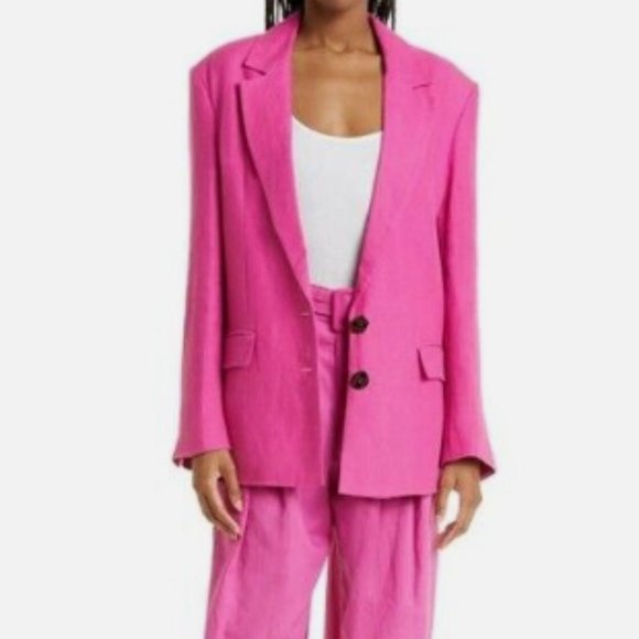 FARM RIO OVERSIZED LINEN HOT PINK BLAZER JACKET sz L - Picture 2 of 5